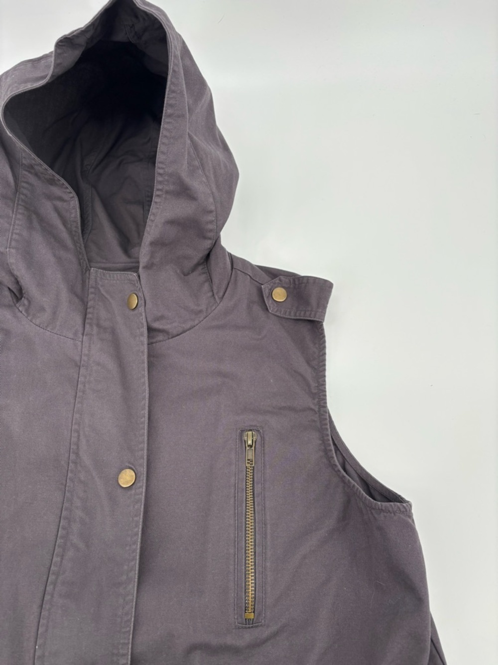 Zenana Outfitters Hooded Utility Vest Womens Large Charcoal Gray Cotton Cargo